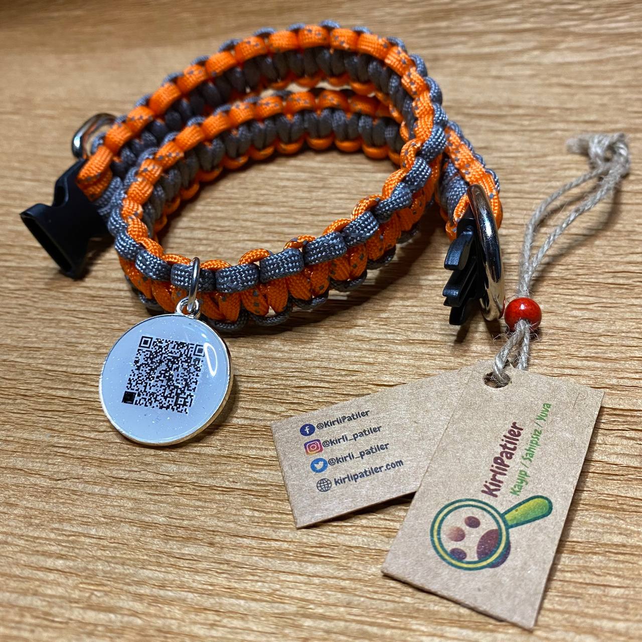 Epoksi Köpek Madalyon Karekod QR Paracord Reflektor Tasma